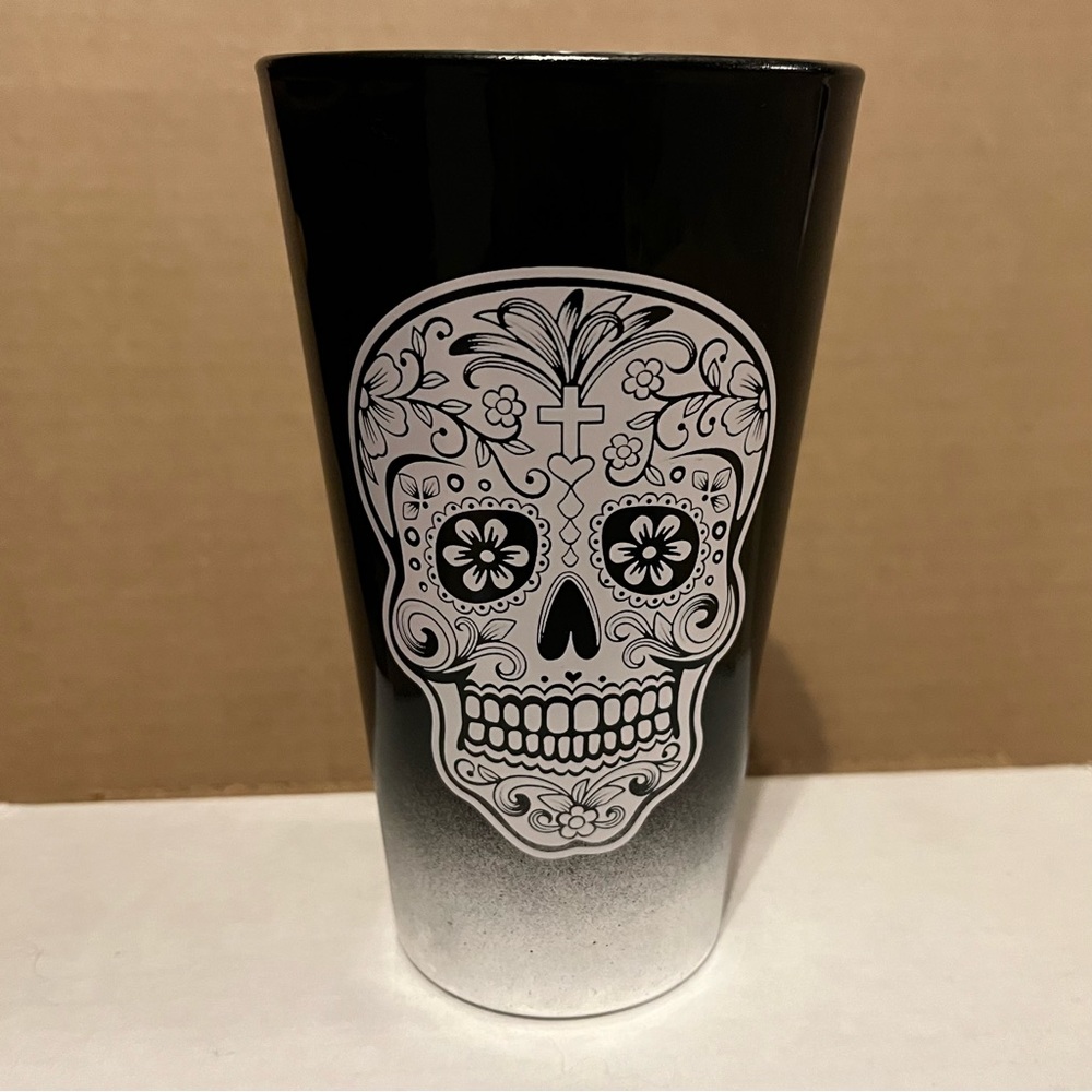 6” Day Of The Dead Sugar Skull Halloween Goth Drinking Glass